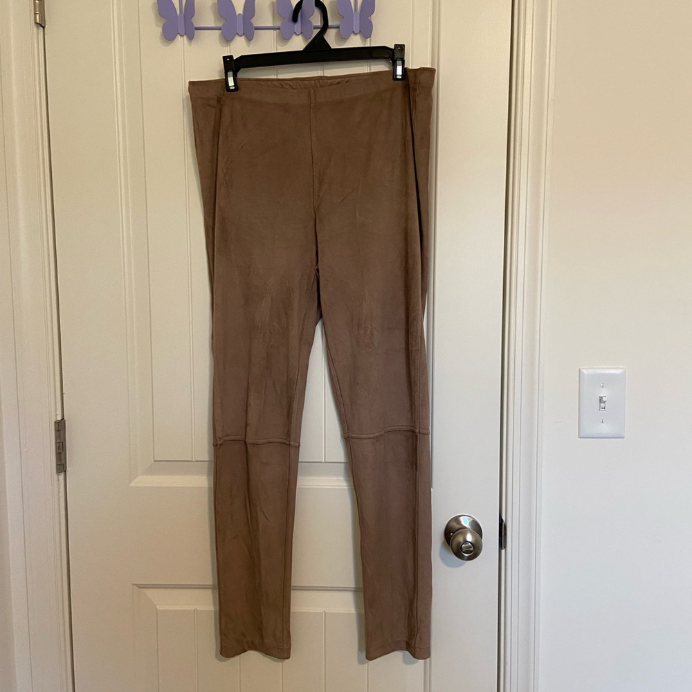 EUC Baccini women’s brown tan suede-like soft‎ stretchy elastic leggings pants L